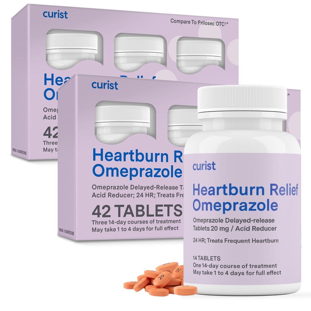 Curist Omeprazole 20mg compresse Bulk Pack - 84Count Delayed-Release Tablets - Acid Reflux Medicine for Heartburn Relief (2 Confezione di 42 compresse - 84 Totale)