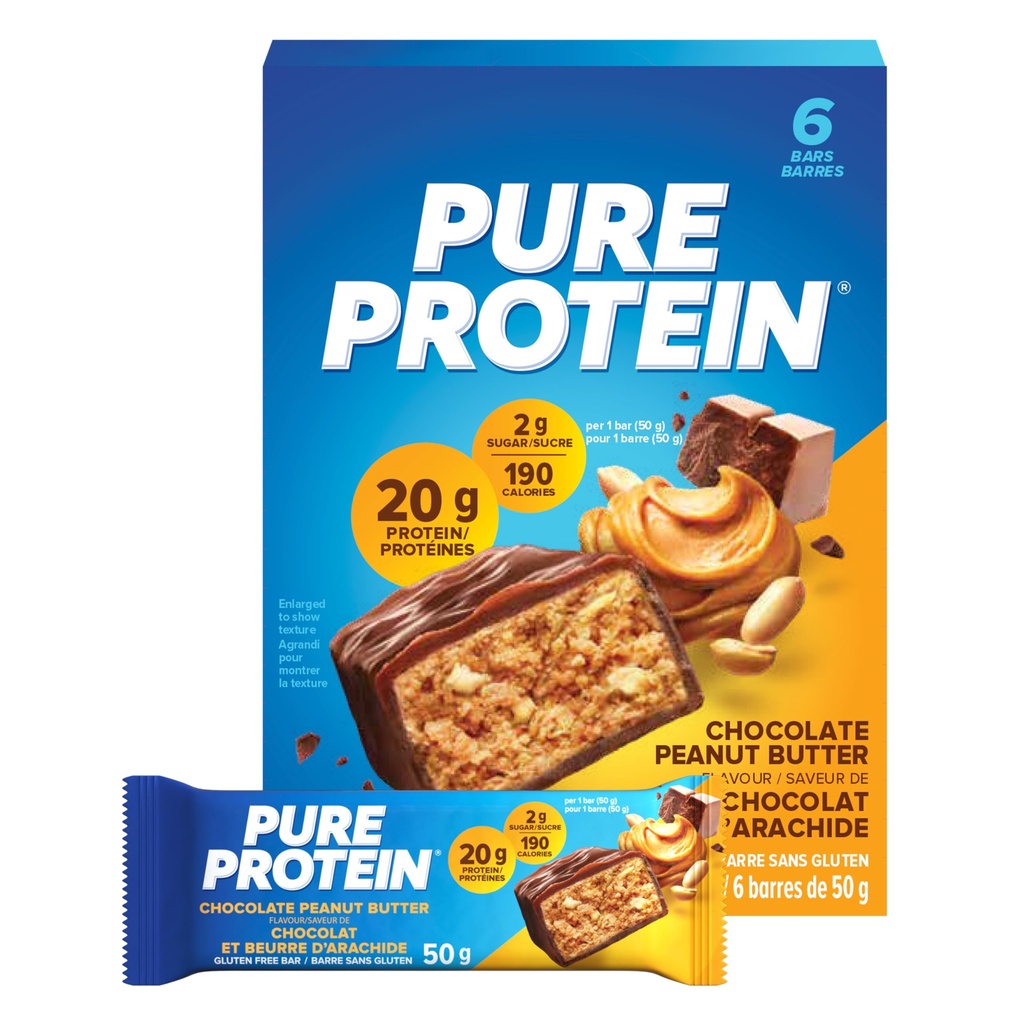 Pure Protein Bars, Gluten Free, Snack Bars, Chocolate Peanut Butter, 50 grammi, 6 Count, {Imported from Canada}
