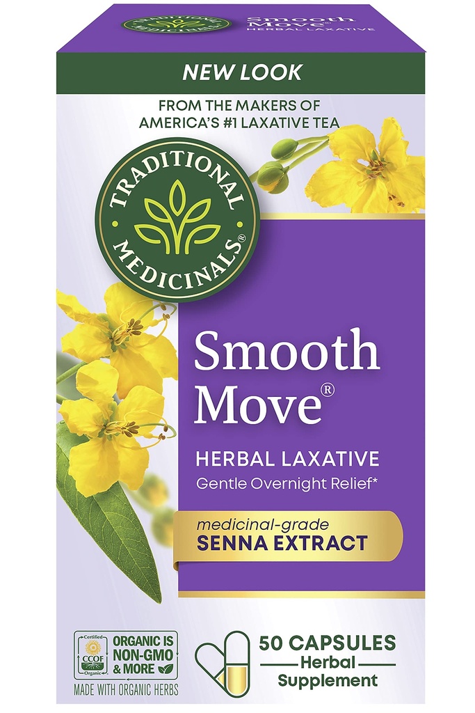 Medicinali tradizionali - Smooth Move Capsule Lassativi - Contiene Senna Organica - Natural Herbal Constipation Relief - 50 Capsule (1 Confezione)