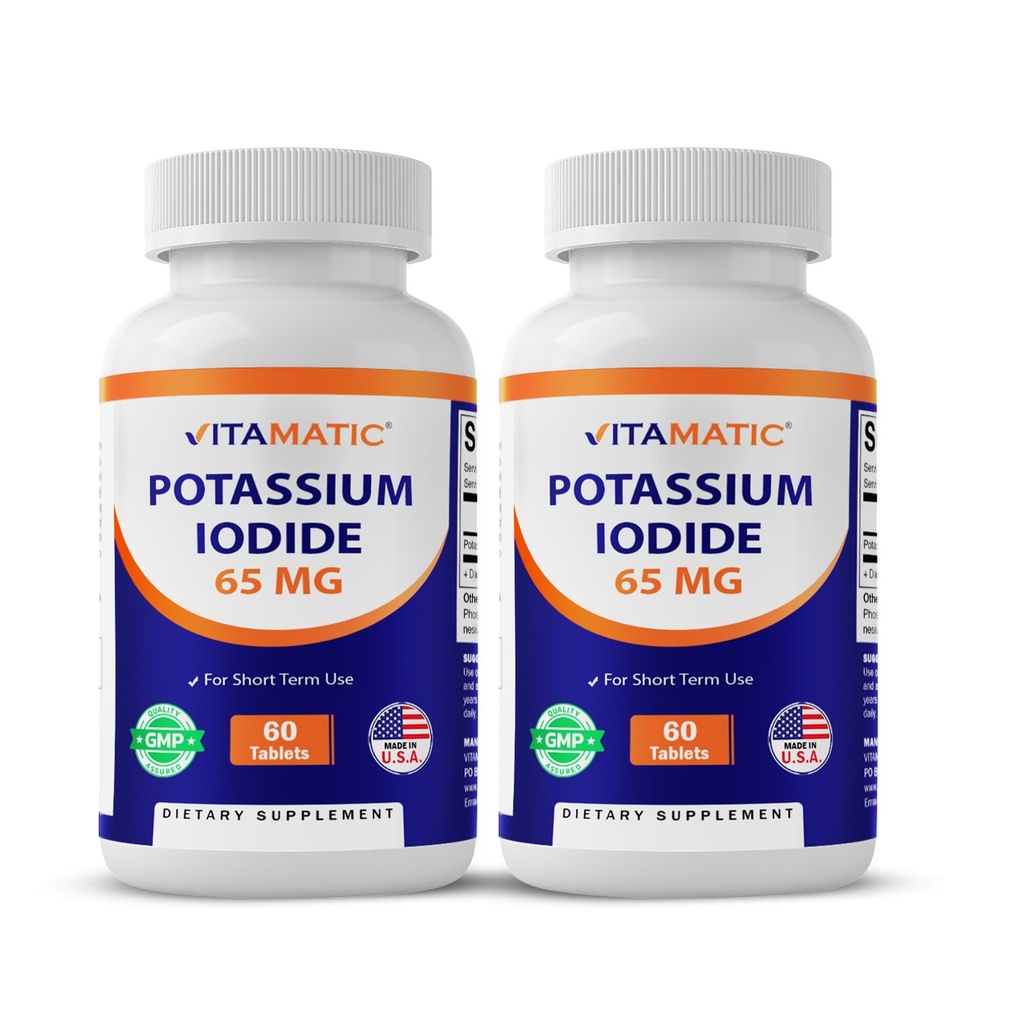 Vitamatic Potassium Iodide 65 mg per Serving - 60 Compresse - Supporto tiroide - Pillole KI (60 Conta (Pacchetto di 2))