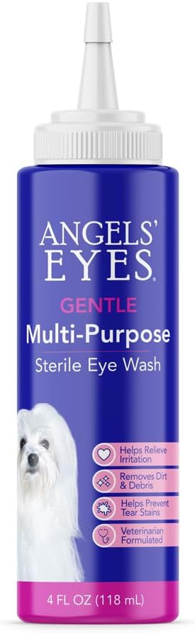 ANGELS' EYES Multi-Purpose Sterile Eye Wash 4 oz Eye Cleaner e Rinse, Tear Stain Riduttore per Allergie, Debris, Mucus, Irritazione e occhi piccanti per tutti i cani con acido borico