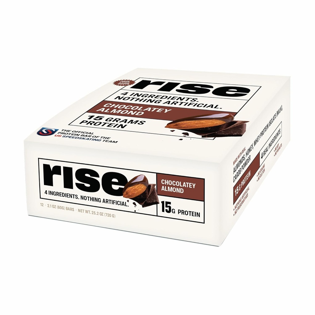 Rise Whey Protein Bars - Cioccolato Mandorla | Bar colazione & Protein Snack 15g Fibra Protein 5g Solo 4 ingredienti alimentari Soia senza glutine