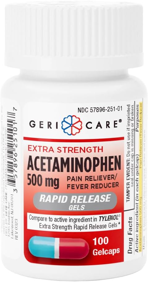 Gericare Extra Forza Acetaminophen 500mg Rapid Release Gelcaps, Pain Relief 100 Count (Pacchetto di 1)