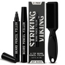 Cuscinetto Vichingo Filler Matita per Uomo - Confezione da 2, Jet Black - Impermeabile Matita Cuscinetto Lungo-Lasting - 4-Pronged Tip per Gap Riparazione & Barber Matita - Brush morbido Bristle & Pen Filler