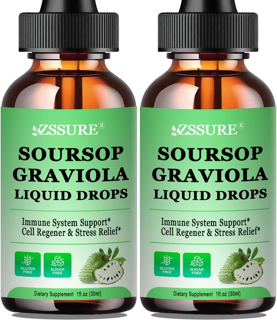 (2 Pack) Soursop Graviola Leaf Liquid Drop | Soursop Bitters Liquid w/Sea Moss, Vitamina C & Cinnamon per Cell Support & Regeneration, Immunity, Liver, Zzz & Antioxidant | Alta assorbimento Vegan
