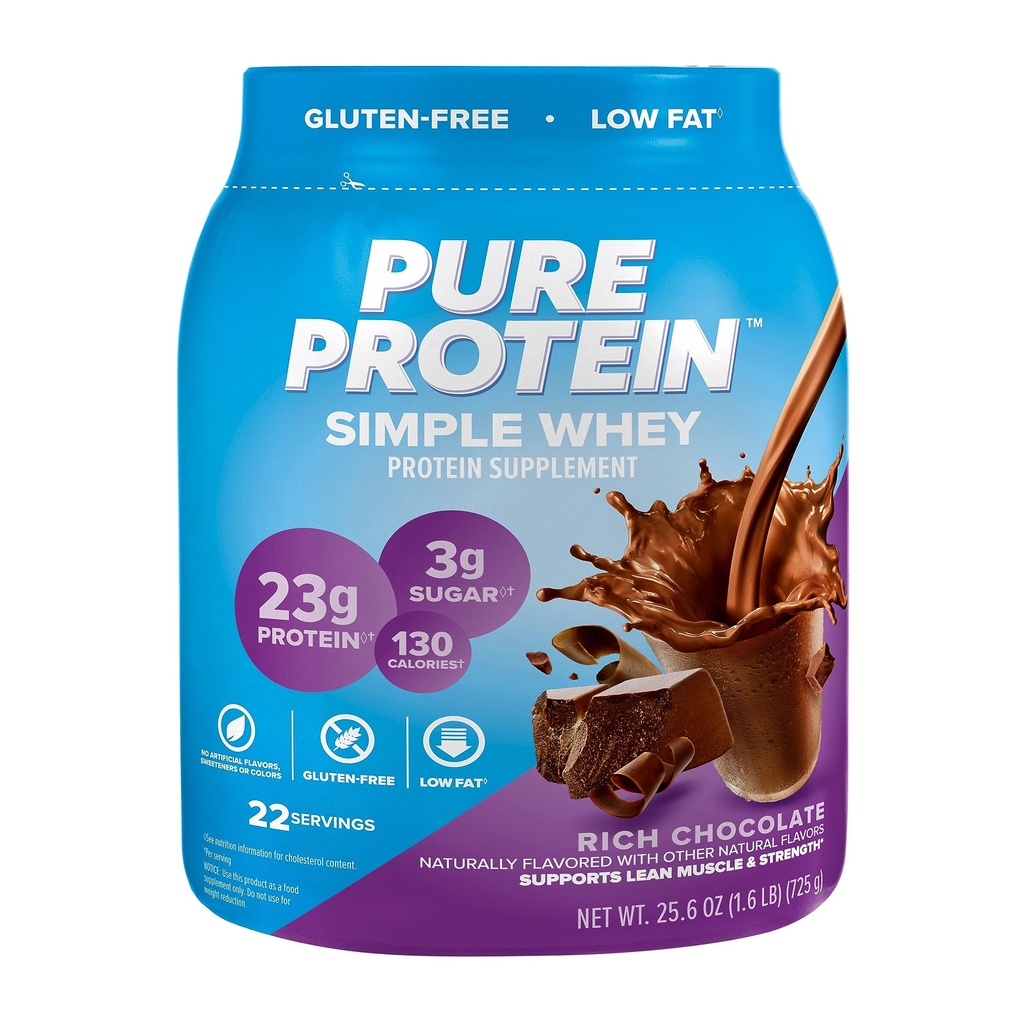 Polvere di proteine semplici di siero puro, senza glutine, proteine 23G, cioccolato ricco, 1.6lbs