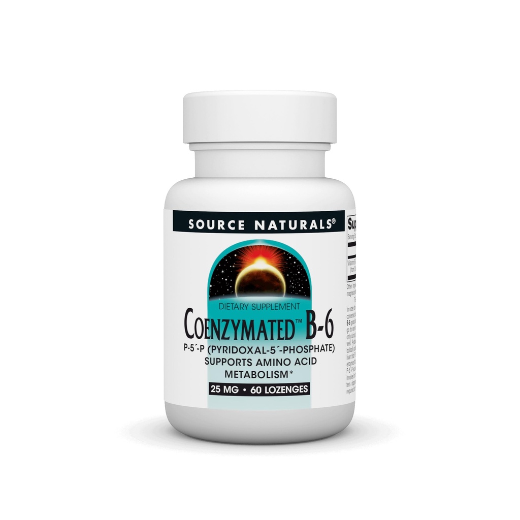Fonte Naturals Coenzymated B-6 25mg P-5 Pyridoxal-5 Phosphate Fast-Acting, Rapido Dissolve Vitamin Supporta Metabolismo Aminoacido* - 60 Lozenges