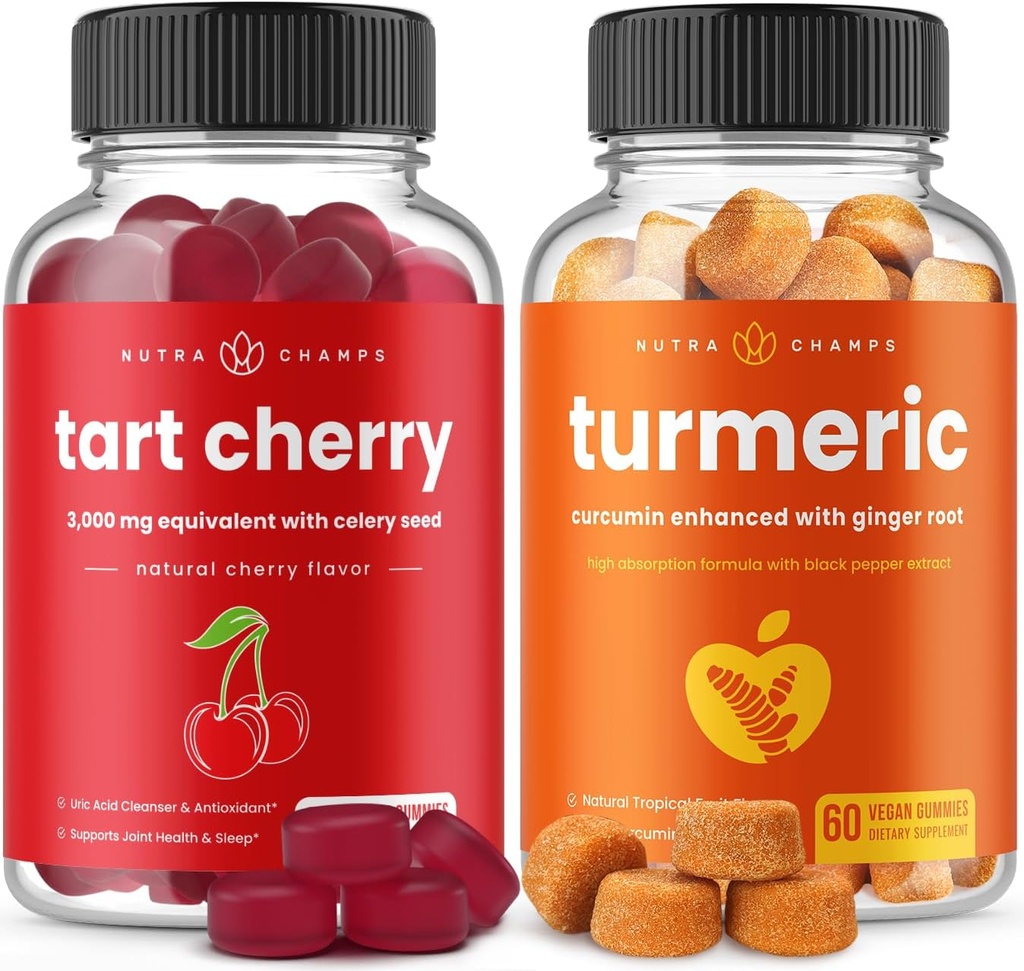 NutraChamps Tart Cherry Gummies e Turmeric Gummies 2 Pack Bundle