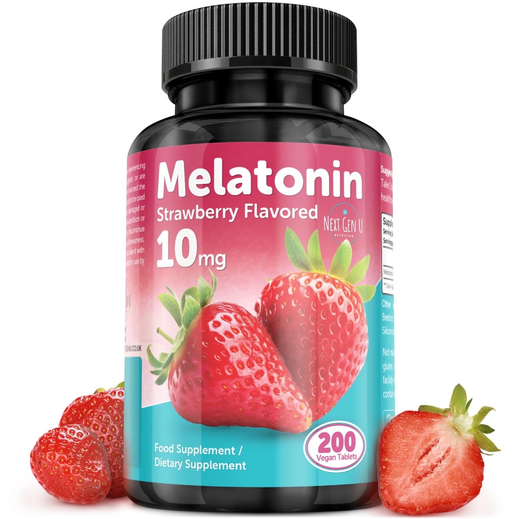 Melatonin compresse - 10 mg Integratore alimentare - Fragola aromatizzata - 200 compresse vegane - di NextGenU