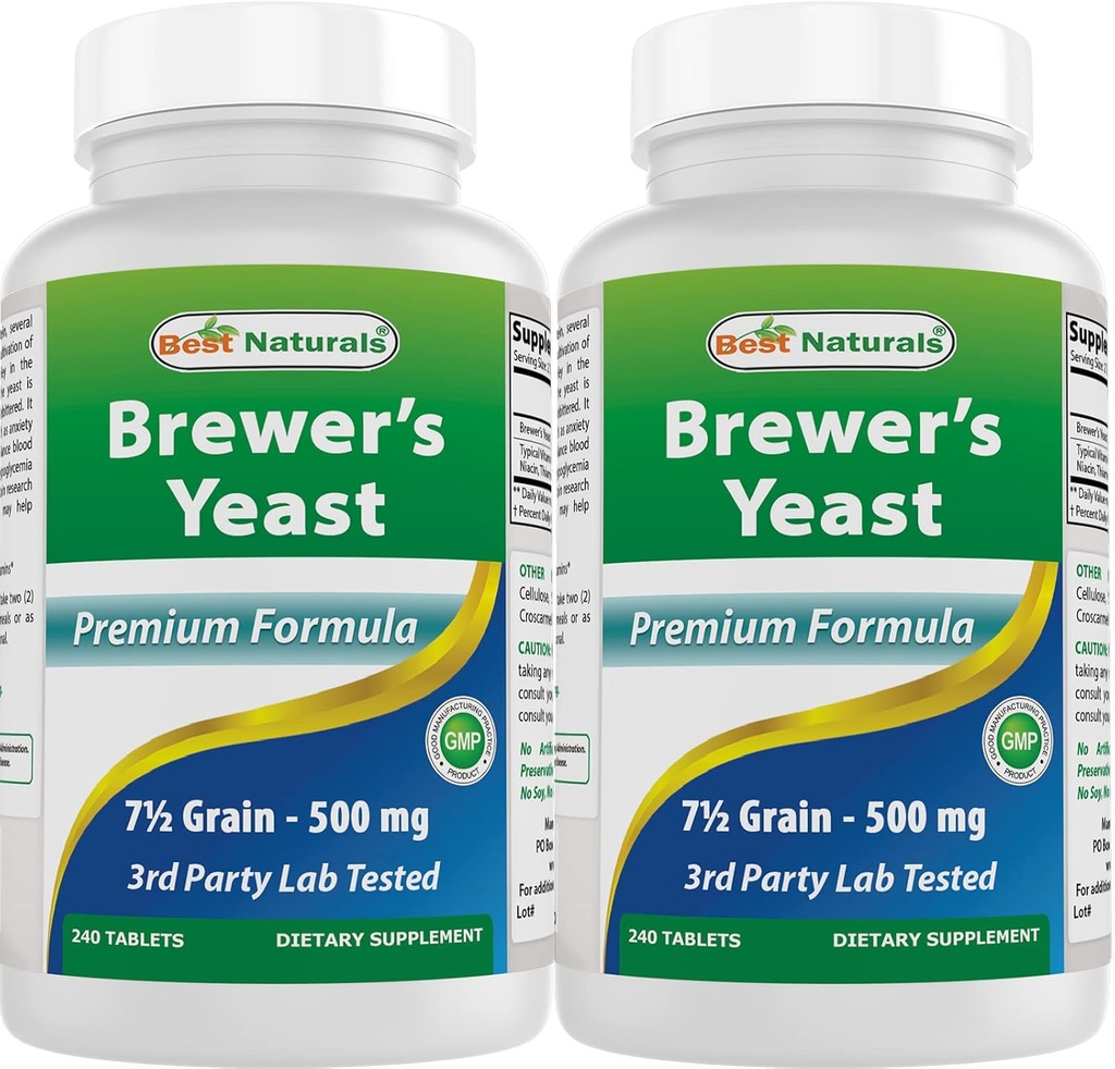 Best Naturals, Brewers Yeast, 7-1/2 Grains con Vitamina B1, Vitamina B2, 1000 mg 240 Compresse (240 Conte (Pacchetto di 2))