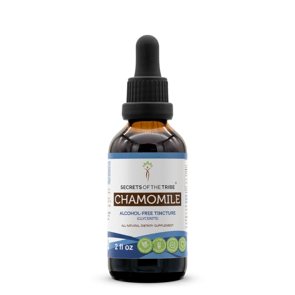 Segreti della Tribe Chamomile Alcohol-Free Liquid Extract, Camomilla (Matricaria Recutita) Dried Flower Tincture Supplement (2 FL OZ)