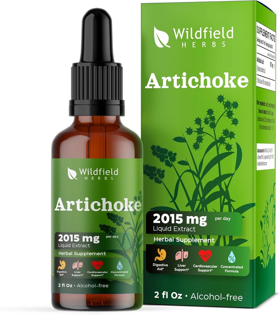 Estratto di foglie di carciofo Gocce liquide 2000mg (Cynara scolymus L.) Ammortizzatori di erbe meglio di capsule, 1 mese di fornitura, 84 Serve, Alcol-Free Tincture - 2 Oz, Confezione da 1