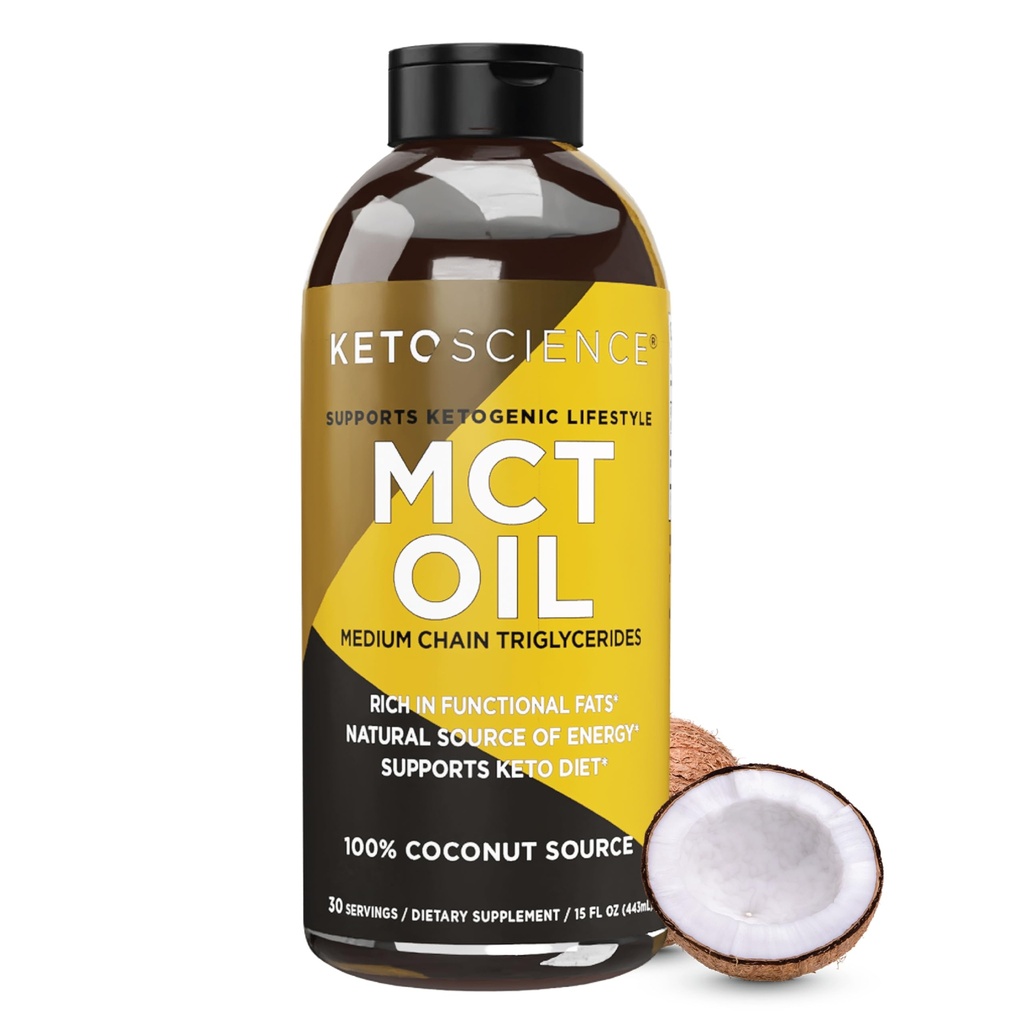 KETO SCIENZA MCT ketogenic Olio, Integratore alimentare, Realizzato in 100% Coccole, promuove l'energia, non aromatizzato, 15 Fl Oz