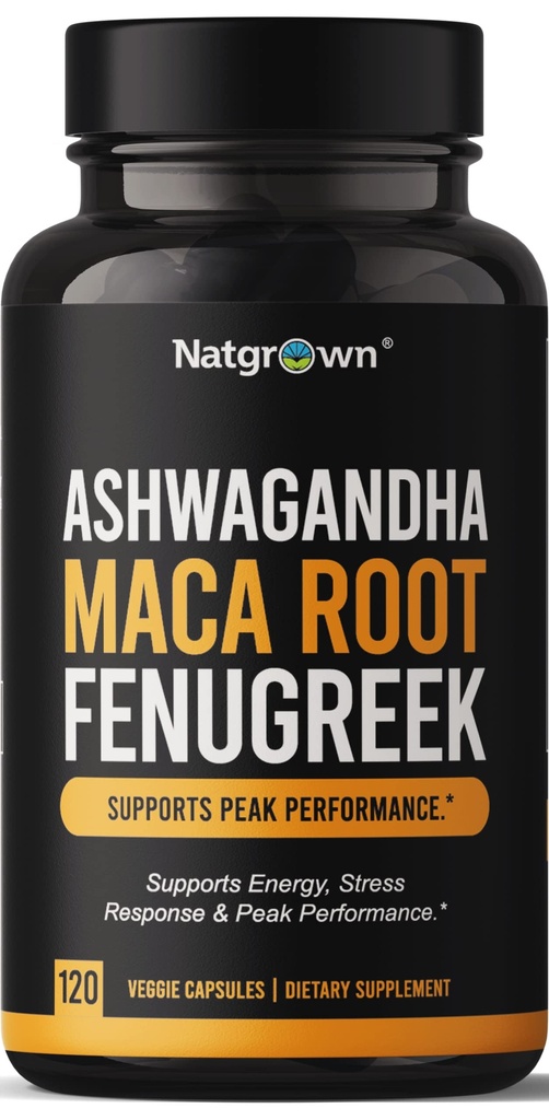 Natgrown Ashwagandha Maca Root Fenugreek Estratto di capsule supplemento per gli uomini e le donne - Vegan Pills - (120 conte)