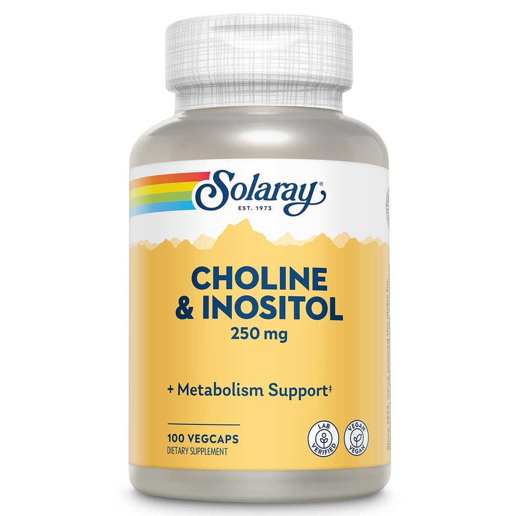 SOLARAY Choline & Inositol 250 mg | Combo bi-nutriente per il metabolismo grasso sano, supporto funzione del cervello | 100 VegCaps