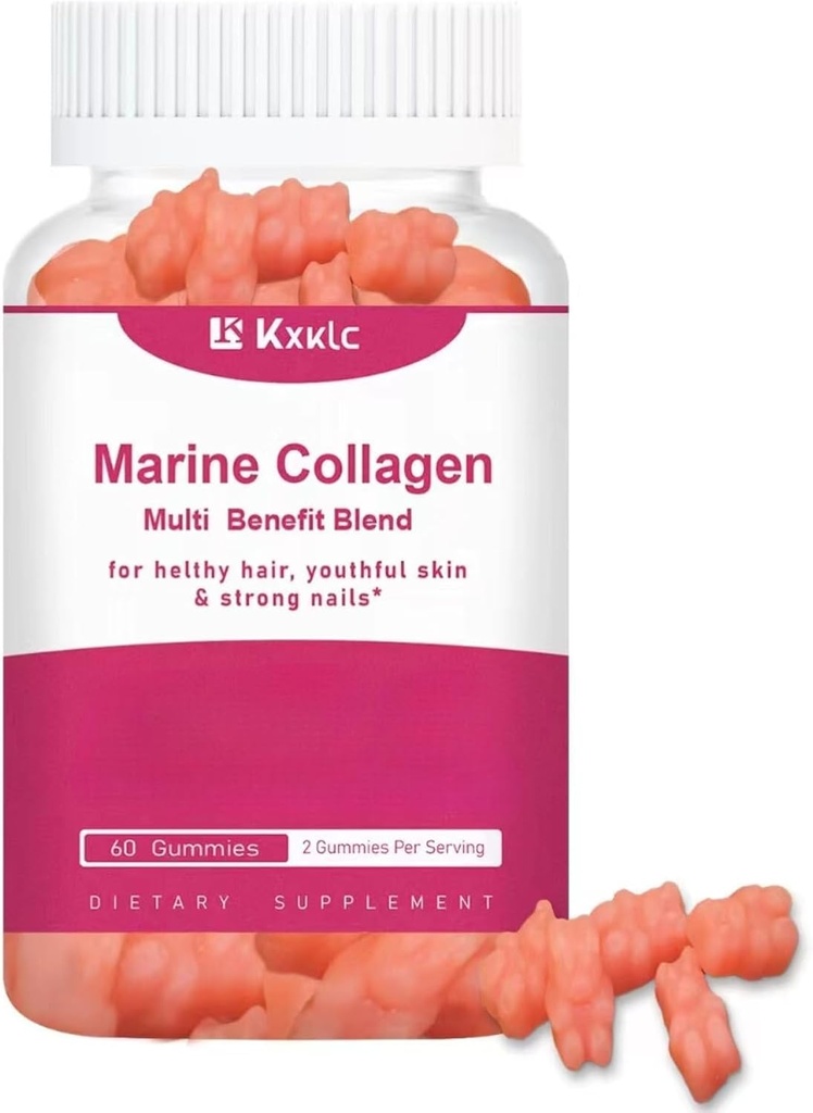 Marine Collagen Gummies- Miscela multi-beneficio di Gummie di vitamina Collagen per il supporto sano della pelle con vitamina C, zinco e biotina, collagene idrolizzato.(1 Confezione)