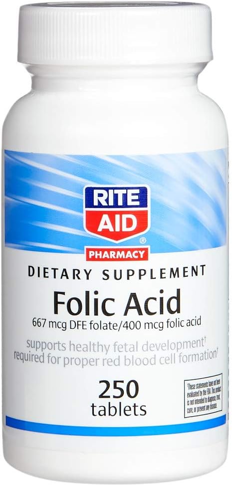 Acido folico, 667 mcg DFE Folate / 400 mcg acido folico, 250 compresse | Integratore alimentare | Acido folico 400 MCG | Vitamine prenatali con acido folico