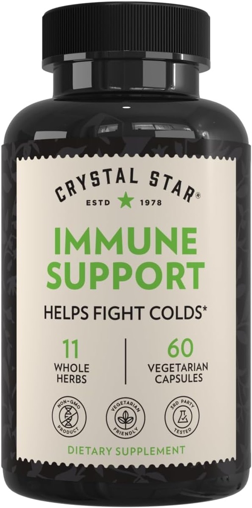 Crystal Star Immune Support Supplement (60 capsule) - Herbal Immune Booster per una Proattiva Multi-System Defense - Echinacea, Goldenseal, Yarrow & Elecampane - Non-GMO