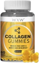 Peptidi di collagene idrolizzati WXW Gummies per le donne, Formula anti-invecchiamento non OGM con biotina, zinco, vitamine C & E per capelli, pelle e chiodi | 60ct, aroma di lemone