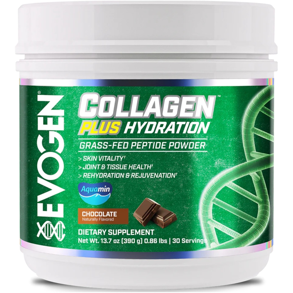 Evogen Collagen Plus Hydration - Collage a base di erba per le donne e gli uomini | Peptidi di collagene polvere | Polvere di collagene che supporta la vitalità della pelle, idratazione, Joint & Tissue Health | Chocolate | 30 Servings