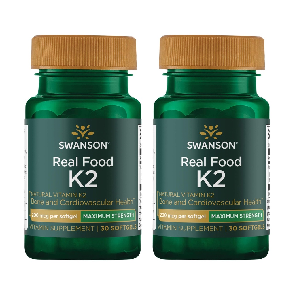 Swanson Massima Forza Vitamina K2 (Menaquinone-7)- Supplemento Vitamin Supporta Cardiovascolare e Bone Salute-Made dal Natto giapponese per aiutare a regolare il calcio (30 Softgels, 200mcg ciascuno) (2 Confezione)