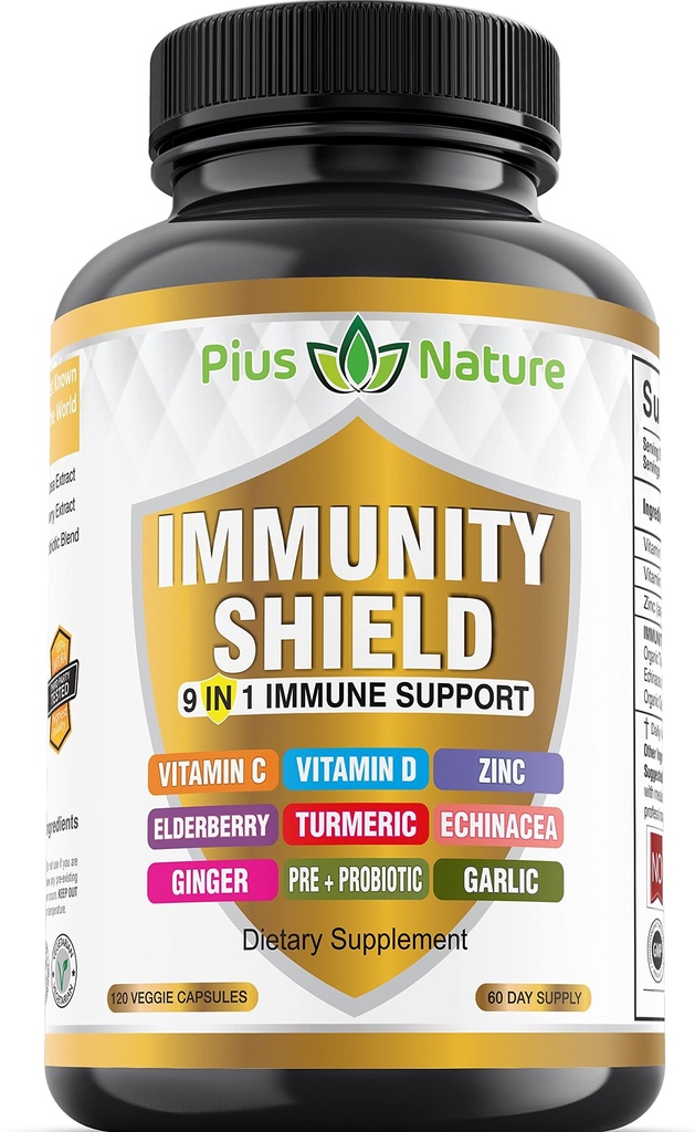 Vitamina C (1000mg), Vitamina D3 (5000 UI), Zinco(22mg) con Samburo, Turco, Echinacea, Ginger, Aglio e Pre+Pro-Biotic per Serving (120 caps per Bottiglia - 2 mesi di fornitura)