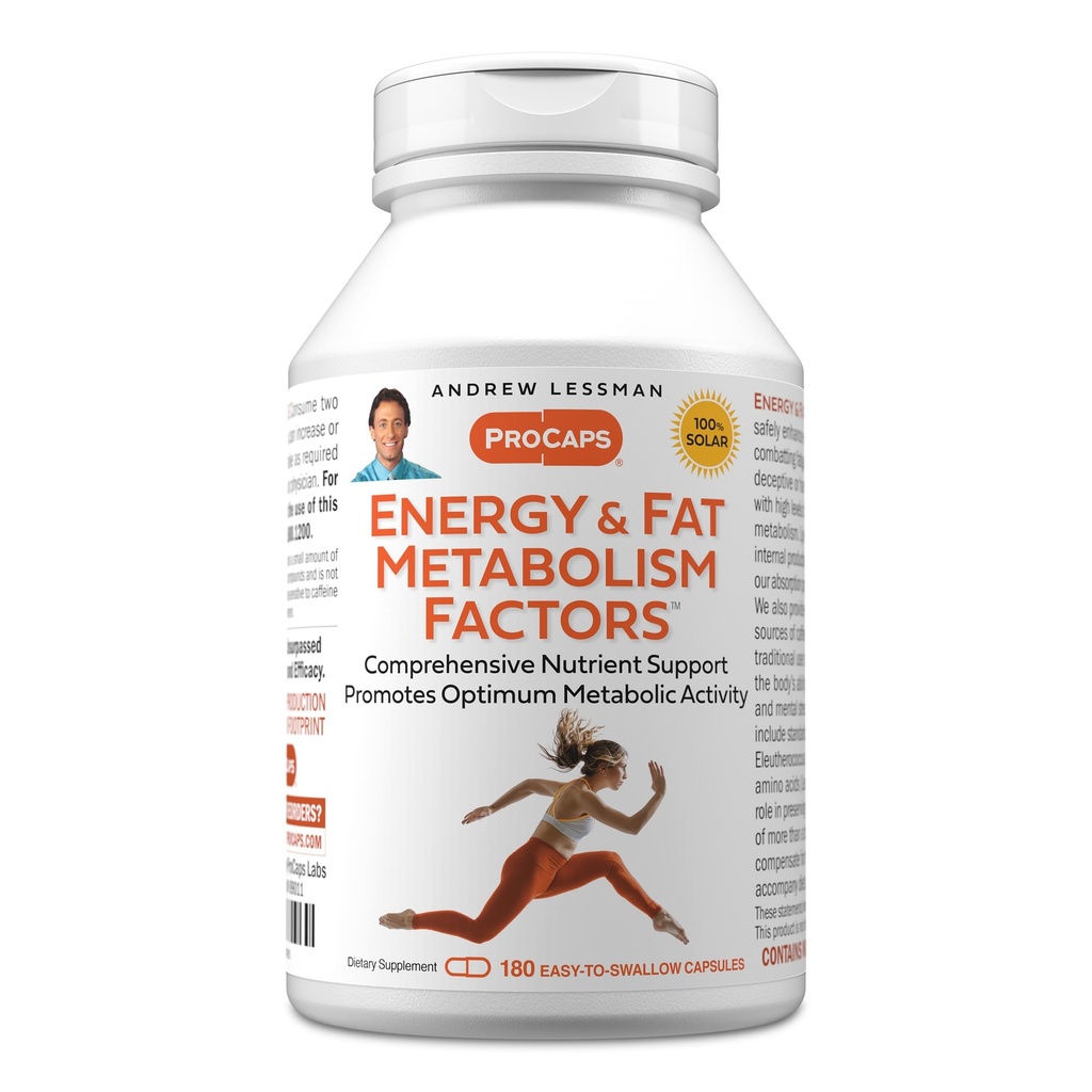 ANDREW LESSMAN Energy and Fat Metabolism Factors 180 Capsules - Promuove l'ottimum Fat Burning and Energy Metabolism, con Carnitina, Green Tea, Guarana, Ginseng, B-Complex. Capsule facili da ingoiare