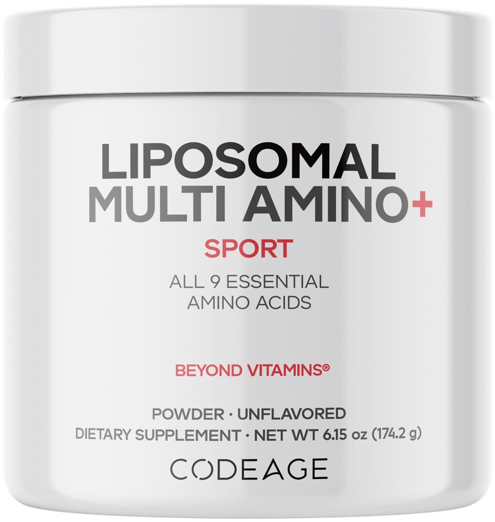 Codeage Liposomal Multi Amino Powder Supplement - BCAA & EAA Supplemento Tutti 9 aminoacidi essenziali, Amminoacido Branched-Chain, Pre & post allenamento, Unflavored, Consegna Liposomal, Non-GMO, 6.15 oz