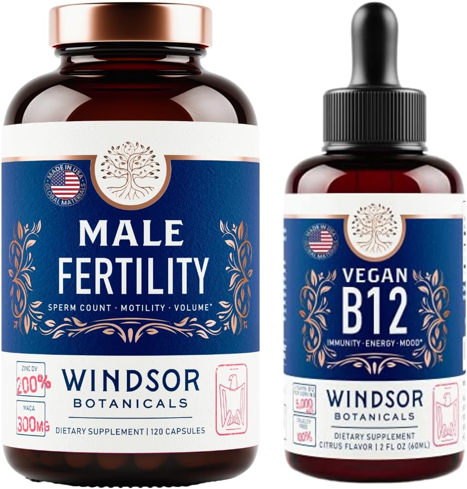 WINDSOR BOTANICALs Vegan Vitamin B12 e Maschio Fertilità Supplemento con Maca Root - Energia e fertilità Bundle