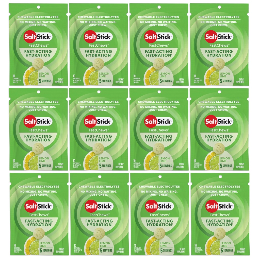 SaltStick Electrolyte FastChews Chewable Tablets, Lime di limone, 120 conteggio, 12 pacchetti di 10 compresse ogni