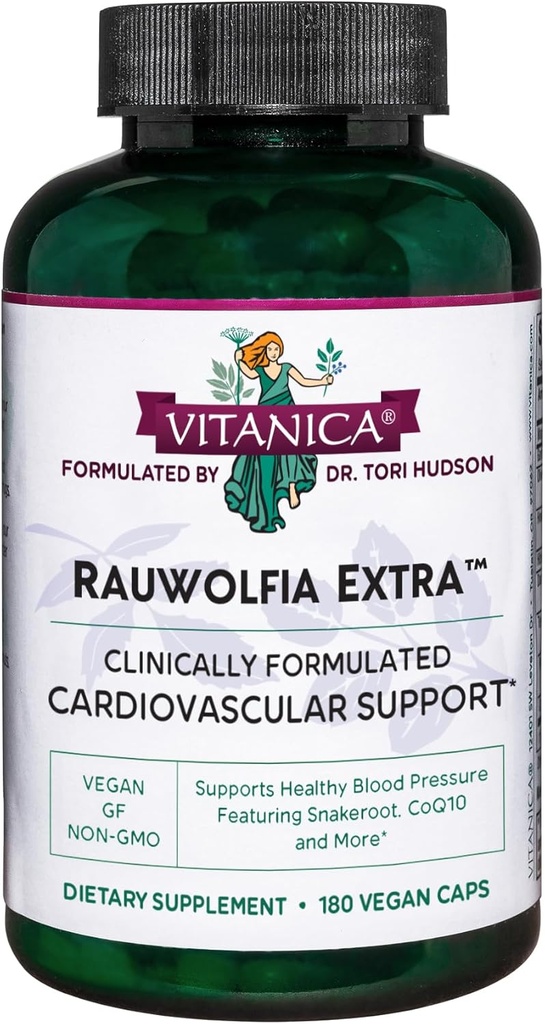 Vitanica Rauwolfia Extra - Supplemento di salute del cuore - Supporta la pressione sanguigna Già all'interno di una gamma sana - Supplemento con Magnesio, CoQ10 & Snakeroot - 180 Vegan Caps