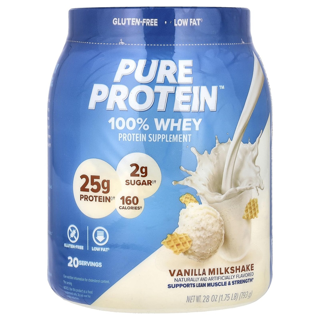 Polvere proteica pura, siero, alta proteina, basso zucchero, senza glutine, crema di vaniglia, 1,75 lbs