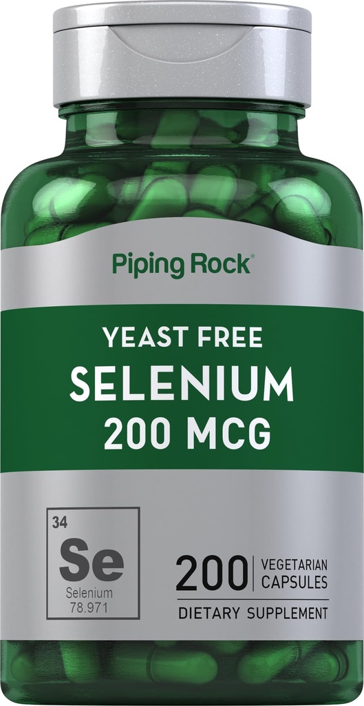 Piping Rock Yeast Free Selenium 200mcg | 200 capsule | Integratore Vegetariano | Non OGM, Gluten Free Formula