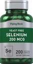 Piping Rock Yeast Free Selenium 200mcg | 200 capsule | Integratore Vegetariano | Non OGM, Gluten Free Formula