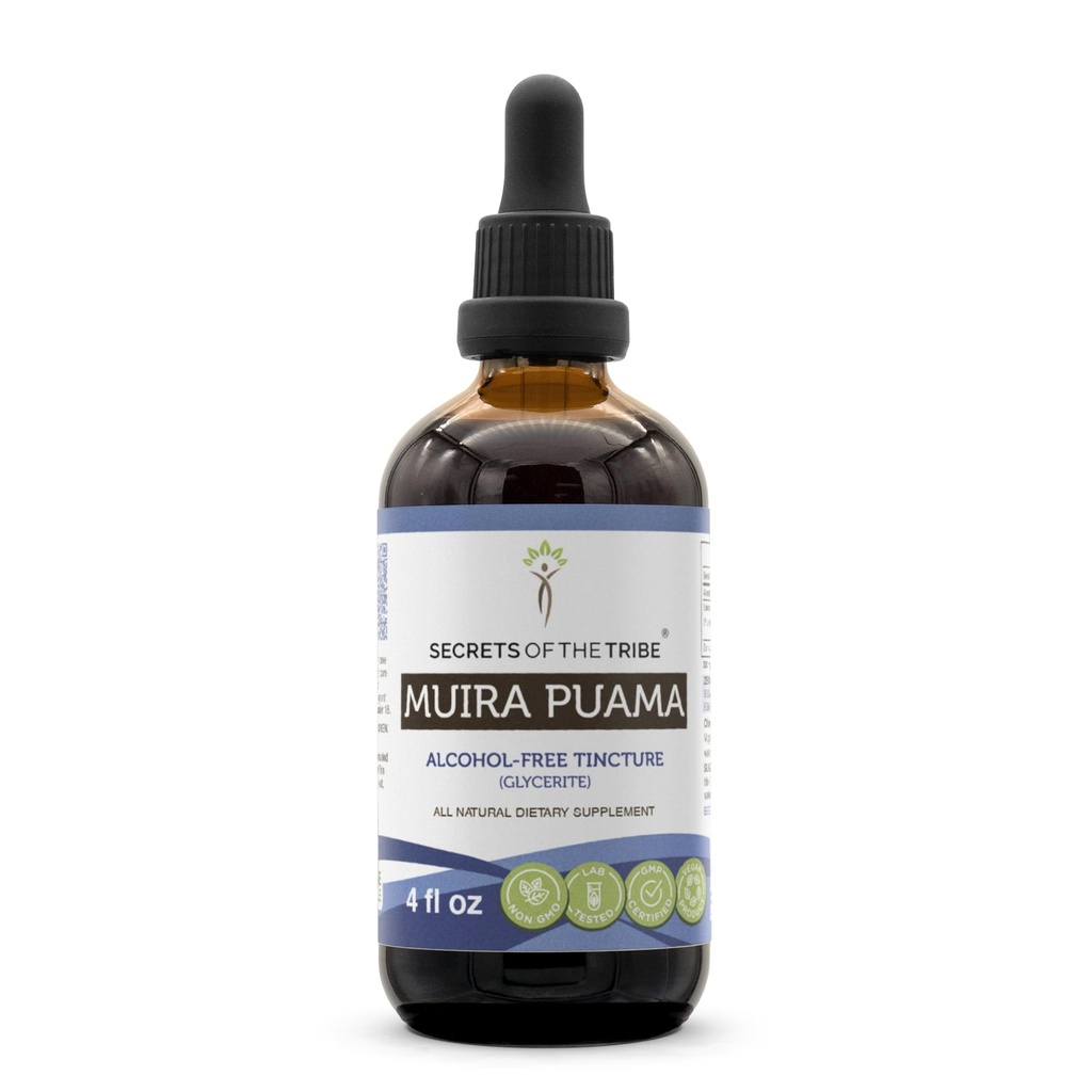 Segreti della Tribe Muira Puama Tincture Alcohol-Free Liquid Extract, Muira Puama (Ptychopetalum Olacoides) Dried Bark (4 FL OZ)