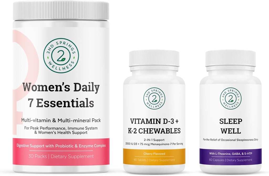 Femminile Quotidiano 7 Essentials, Vitamina D3 + K2 Chewables & Sleep Well Bundle