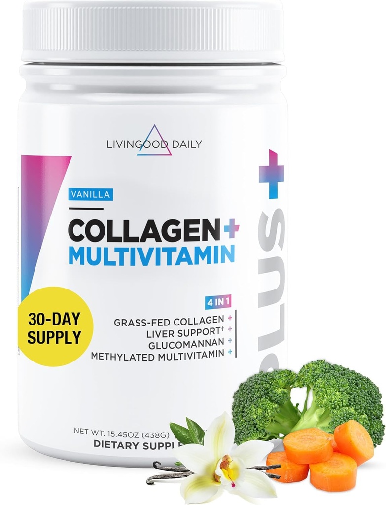 Peptidi di collagene giornalieri di Livingood per le donne e gli uomini, Vanilla, Grass Fed Protein, Peptidi di collagene idrolizzati con Vitamina C & Multi Vitamine per capelli, Pelle, Nail & Gut Health, Gluten Free, 30 Servings