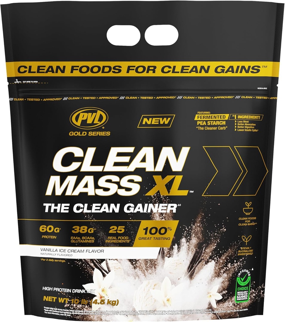 Serie PVL Gold - Clean Mass XL - The Clean Muscle Mass Gainer - 10 LB - Vanilla Ice Cream