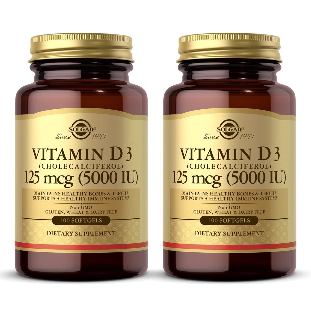 Solgar Vitamin D3 (Cholecalciferol) 10 mcg (400 IU) - 100 Softgels, Confezione da 2 - Aiuta a mantenere le ossa sane e denti - Supporto di sistema immunitario - Non OGM, Gluten Free, Dairy Free - 200 Total Servings