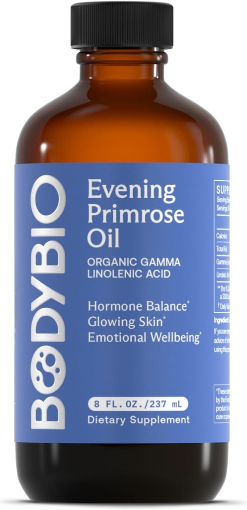 BodyBio Sera Olio di Primrose - Acido Linolenico Gamma Naturale per Pelle sana e equilibrio di ormone - Non OGM, Pressato a freddo - 8oz