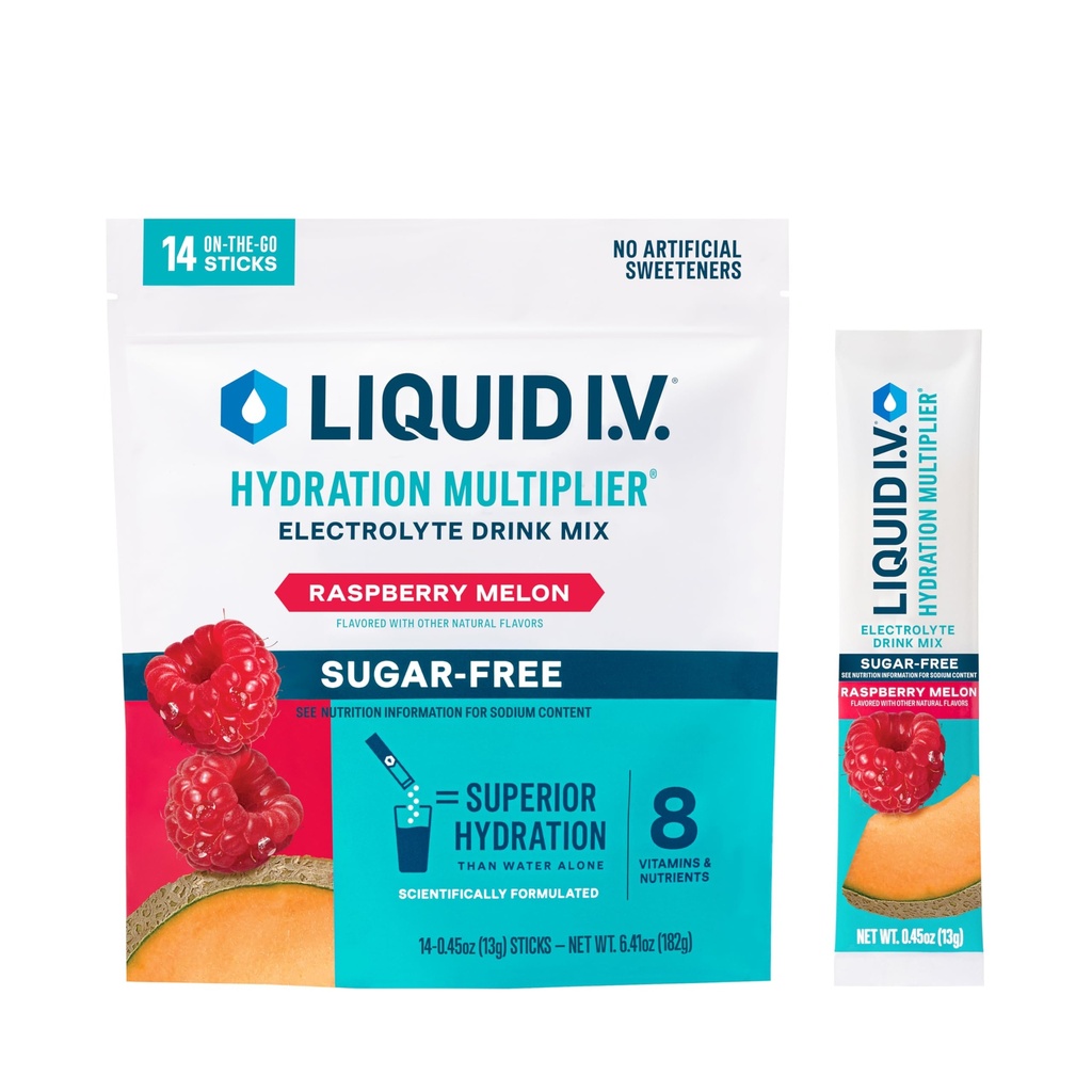 Liquido I.V.® Hydration Multiplier Sugar-Free - Raspberry Melon | Miscelatore per bevande a polvere elettrolita | 1 Pack (14 Serve)