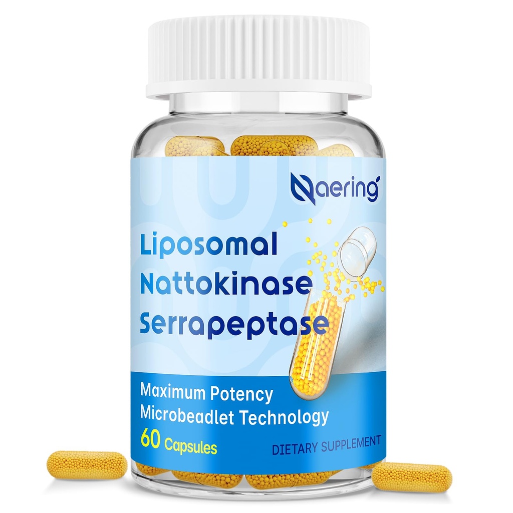 Liposomal Nattokinase 12.000 FU Serrapeptase 360.000 SPU Enzyme Supplement - Arricchito con Enzymes sinergici e Nutriente Blend & Inulin per Circulatory, Gut, Digestione 60 capsule (1 bottiglia)