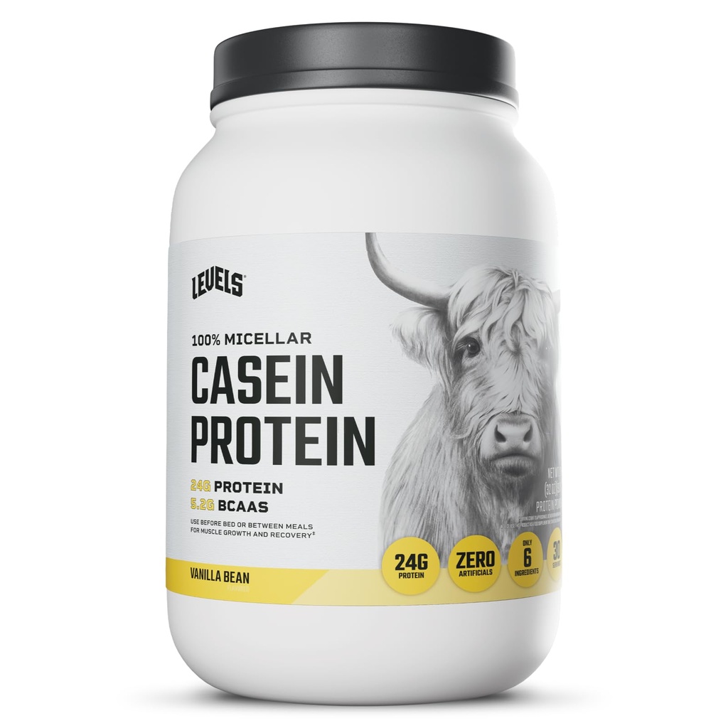 Livelli 100% Micellare Caseina Proteine, Ormone Gratis, Fagiolo di Vanilla, 2LB