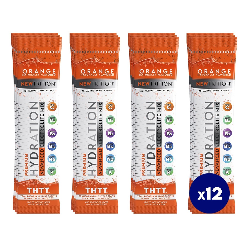 Polvere di idratazione, pacchetto arancione di 12 pacchetti di polvere di elettrolito, naturalmente aromatizzato idratazione imballi per acqua, elettroliti di idratazione rapida di azione con vitamine B & C, Energy & Recovery
