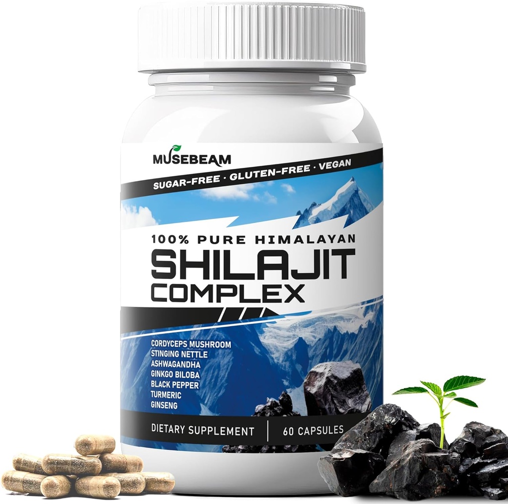Himalayan Shilajit Capsule Uomo Donne - Pillole Integrative Acido Fulvico Premium Himalayan - Ashwagandha Turmeric Ginkgo Biloba Ginseng Cordyceps Mushroom Sting Nettle Black Pepper
