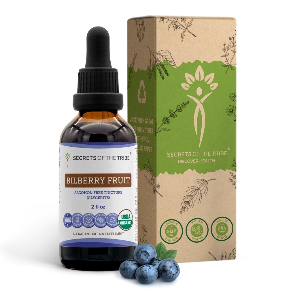 Segreti della Tribe Bilberry Fruit USDA Organic | Alcohol-Free Extract, High-Potency Herbal Drops, Vision | Made from 100% Certified Organic Bilberry (Vaccinium Myrtillus) Dried Fruit 2 oz