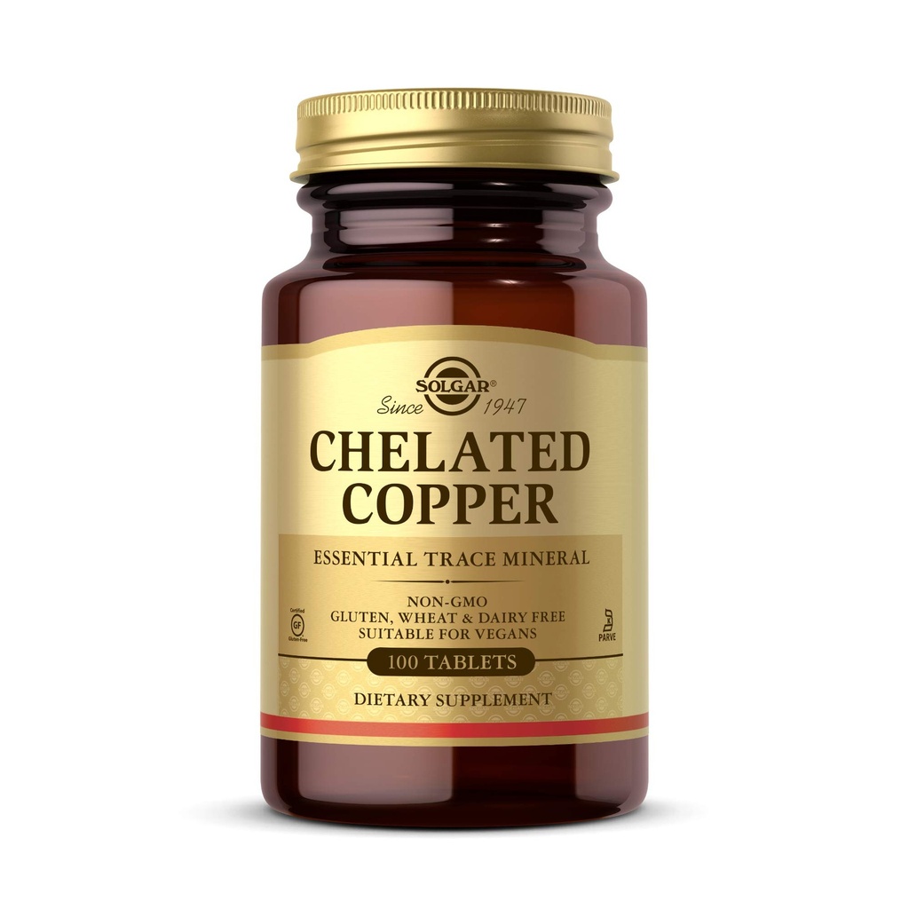 Solgar Chelated Copper, 100 compresse - Essenziale per la formazione del collagene - Forma altamente biodisponibile - Supporta il tessuto connettivo - Non-GMO, Vegan, Gluten Free, Dairy Free, Kosher - 100 Serve