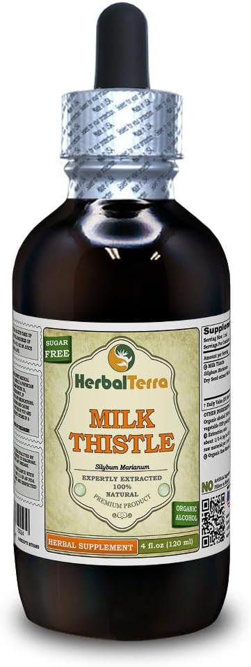 Thistle di latte (Silybum Marianum) Tincture, Estratto liquido di semi di segale organico (Nome: HerbalTerra, Proudly Made in USA) 4 fl.oz (120 ml)