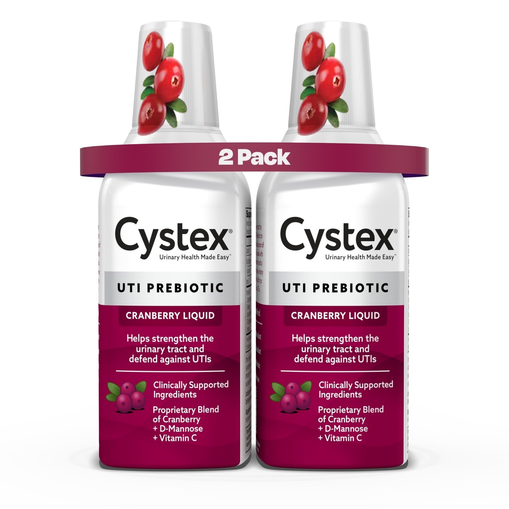 Cystex Urinary Tract Infection Support & Prevention - Cranberry Prebiotic Supplement con D-Mannose & Vitamina C per la Protezione UTI & Urinary Health Maintenance - 7.6 fl oz - (Pack of 2)