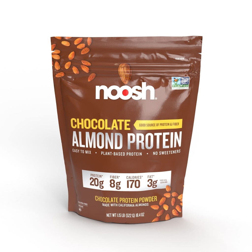 NOOSH Plant Based Almond Protein Powder Chocolate 43 Gram - Vegan Protein Powder, Tutti gli ingredienti naturali, Non OGM, Gluten Free, Kosher, Peanut Free, Soy Free, Dairy Free (Chocolate)